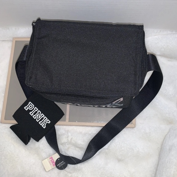 Victoria's Secret VS PINK Black  Cooler Lunchbox Lunch Tote w Koozie NWT - Picture 2 of 11